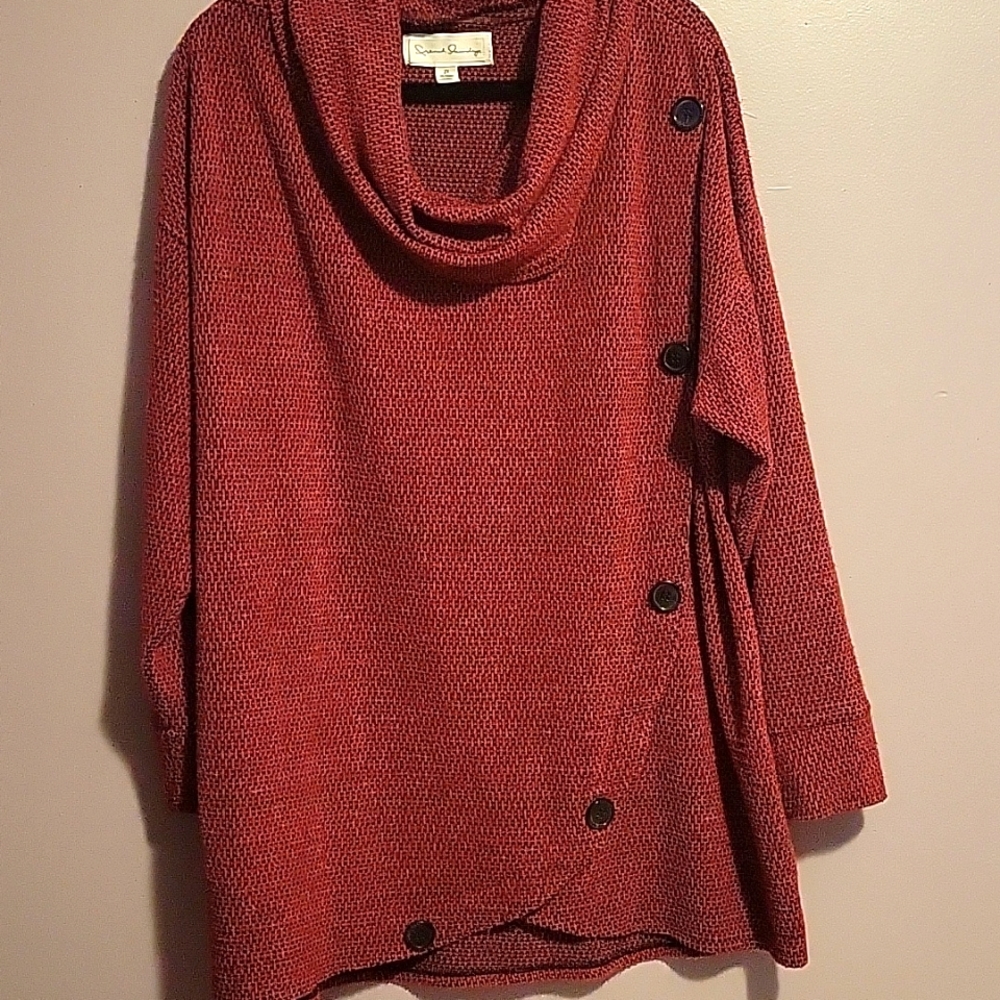 French Laundry Burgundy Cowl Neck Asymmetrical Front Button Detail Sweater Sz 2X